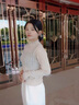 歌米拉 羊毛衫女薄款毛衣寬松內(nèi)搭新款春秋蕾絲長(zhǎng)袖針織衫女上衣打底衫 米白 M 曬單實(shí)拍圖