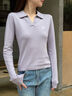 Calvin KleinJeans秋冬女士休閑通勤ck刺繡V字POLO領內(nèi)搭打底針織衫J224778 PC1-鳳信紫 S 曬單實拍圖