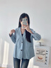 子牧棉麻秋裝 女文藝百搭小西裝外套薄款休閑長(zhǎng)袖西服開(kāi)衫上衣6003 淺藍(lán)色 M (建議95-115斤) 曬單實(shí)拍圖