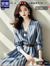 羅蒙條紋襯衫連衣裙女2025早秋新款女裝小眾不撞款超好看v領(lǐng)收腰藍(lán)色 藍(lán)色【送腰帶】 2XL 【建議125-140斤】 曬單實(shí)拍圖
