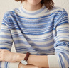 科蒙博卡秋冬時(shí)尚條紋自帶領(lǐng)羊絨衫女休閑百搭毛衣打底針織衫 薄霧藍 XL 曬單實(shí)拍圖