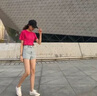 薩拉維夫夏季新款短袖t恤女顯瘦內搭打底衫小眾正肩上衣定制 玫紅色 夏款 M 曬單實(shí)拍圖