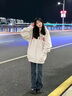 LPOX新款韓版oversize寬松開衫衛(wèi)衣女春秋款學(xué)生版慵懶風(fēng)中長款外套女 秋季外套-杏色[薄款]優(yōu)質(zhì) S 60-85斤 曬單實(shí)拍圖