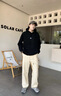 卡圖弛美式直筒工裝褲男秋冬季純棉刺繡闊腿休閑褲高街百搭潮流簡約褲子 卡其色 XL 【建議120-140斤】 曬單實(shí)拍圖