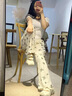 魯雅爾冰絲闊腿休閑褲女裝夏季高腰垂感小個(gè)子顯瘦蝴蝶印花破洞直筒褲子 圖片色 M 曬單實(shí)拍圖
