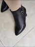 蜘蛛王短靴女鞋秋冬新款尖頭小高跟裸靴馬丁靴牛皮短筒不累腳百搭時(shí)裝靴 黑色-棉款6.0CM跟高 37 曬單實(shí)拍圖