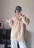 QGF2024秋季新款重磅刺繡開(kāi)衫連帽衛(wèi)衣男女學(xué)生情侶寬松慵懶上衣外套 杏色 XL [建議110-130斤] 曬單實(shí)拍圖