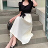 純邇?nèi)棺酉募狙┘彾燃賿觳边B衣裙女法式溫柔風(fēng)性感小個(gè)子長款A(yù)字裙女 米白色 S（建議80-94斤） 曬單實(shí)拍圖