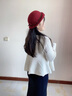 上海故事純羊毛帽子女秋冬季保暖毛呢禮帽半卷檐喇叭花蝴蝶結圓頂帽 棗紅 曬單實(shí)拍圖