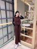 蘇洛琳2025年春秋季新款時(shí)尚運(yùn)動(dòng)套裝休閑闊腿褲女士裝寬松直筒長(zhǎng)褲子 咖啡色三件套套裝 M （建議95-105斤） 曬單實(shí)拍圖