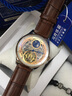 馬克華菲（MARK FAIRWHALE）手表男機械表全自動(dòng)雙面鏤空飛輪月相夜光防水男士手表情人節禮物 棕皮間金金面 曬單實(shí)拍圖