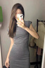 桃伊悠（taoyiyou）甜辣妹半方領(lǐng)彈力修身顯瘦短袖純欲風(fēng)小個(gè)子連衣裙打底包臀短裙子 灰色 S 曬單實(shí)拍圖