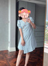 Sellynear孕婦連衣裙夏季新款A(yù)字版型大碼顯瘦裙子孕媽哺乳裙短袖通勤外穿 藍(lán)色 L 曬單實(shí)拍圖