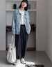 莫代爾短款牛仔外套女2025春秋季新款女裝初高中學生寬松百搭夾克上衣 藍色 M 曬單實拍圖