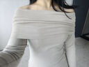 妙奕嘉一字肩上衣露肩純欲打底衫女針織衫秋季女裝修身洋氣款可外穿內搭 一字肩辣妹性感針織上衣【杏色】 L 【建議115-130斤】 曬單實(shí)拍圖