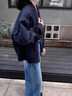 DAVEY MODE美式飛行員夾克外套女秋早春寬松小個(gè)子學(xué)院風(fēng)棒球服oversize上衣 【藏青色】【zt】【牛仔外套/外套女】 M 45/55kg 曬單實(shí)拍圖