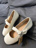 奧康（Aokang）官方女鞋 秋季新款日系可愛(ài)圓頭平跟瑪麗珍鞋蝴蝶結扣飾通勤 米白色 1244221019 36 曬單實(shí)拍圖