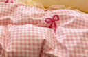 蘇萱公主風(fēng)花邊水洗棉床上四件套少女心粉色非純棉全棉被套床單三件套 粉蝴蝶結-粉格黃 1.8m床單款四件套-被套200x230cm 曬單實(shí)拍圖