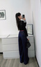 lagogo復(fù)古港風(fēng)牛仔褲女拉谷谷2024年冬季新款寬松拖地闊腿褲子 深牛仔藍(lán) M 曬單實(shí)拍圖