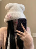 蘇木佰（SOMUBAY）小熊套頭帽子女秋冬季2025新款毛絨帽子保暖加厚護耳雷鋒帽毛茸茸 白色星星 M（54-58cm） 曬單實(shí)拍圖