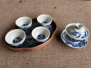 陶羽仿古青花山水功夫茶具套裝家用三才蓋碗茶杯一壺四杯陶瓷泡茶碗 青花山水蓋碗配四杯+江山玻璃盤(pán) 曬單實(shí)拍圖