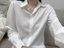XHUE真絲襯衫100%桑蠶絲女士春季純色百搭襯衫女長(cháng)袖職業(yè)復古港風(fēng)女裝 白色（升級款） L（100-110） 曬單實(shí)拍圖