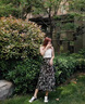 皮爾卡丹（pierre cardin）碎花雪紡裙女夏季24新款高腰系帶一片式裹裙半身裙中長款包臀裙 黑色小黃花 均碼 曬單實拍圖