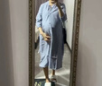 百圖betu女裝春夏新款條紋高腰七分可調(diào)節(jié)袖襯衫式連衣裙2402T83 藍(lán)色 M 曬單實(shí)拍圖