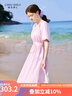 秋水伊人經(jīng)典泡泡袖收腰中長款連衣裙2024夏季新款女裝時(shí)髦裙子 梅紅 M 曬單實(shí)拍圖