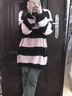矜持范黑粉毛衣女春秋中長(cháng)款寬松慵懶風(fēng)條紋針織衫2025新款上衣外穿 黑粉色 M 95110斤 曬單實(shí)拍圖