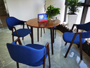 子月洽談桌椅組合休閑桌椅小圓桌簡(jiǎn)約辦公室休閑接待套裝店鋪會(huì )客咖啡奶茶店北歐餐桌4s奶茶桌咖啡桌 胡桃色支架+藍色布椅 四腿桌80 配四椅 曬單實(shí)拍圖