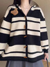 什靚孕婦裝秋冬套裝新品時(shí)尚長(cháng)袖條紋外套寬松遮肚孕婦上衣兩件套 黑色條紋開(kāi)衫外套(單件) L 曬單實(shí)拍圖