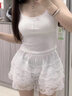俏蓓依蕾絲小吊帶背心女帶胸墊內搭性感修身緊身短款白色打底上衣 白色打底上衣 均碼 曬單實(shí)拍圖