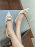 達芙妮高跟鞋女鞋子夏天粗跟單鞋女2025春秋季淺口法式職業(yè)方頭小皮鞋女 米色 37 曬單實(shí)拍圖