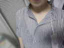 偶蔓春秋新款文藝寬松花邊領(lǐng)長(cháng)袖上衣 簡(jiǎn)約百搭條紋休閑襯衫 灰條 均碼 曬單實(shí)拍圖