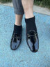 朗遜（LANGXUN）香港潮牌男鞋漆皮男士豆豆鞋平底懶人鞋一腳蹬亮面休閑皮鞋駕車(chē)鞋 黑色19087 40 曬單實(shí)拍圖