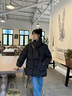 艾萊依（ERAL）羽絨服女士牛角扣圍巾中長款羽絨服冬季新款曠野美拉德風外套 炭黑 S 155【建議80-110斤】 曬單實拍圖