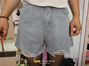 【破洞】牛仔短褲女夏季新款ins潮大碼毛邊高腰a字闊腿褲 淺藍色 L建議105-118斤 曬單實(shí)拍圖