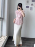 黎依奴（LISLAVE）感垂感醋酸緞面半身裙女2025夏季新款中長款魚尾裙高腰顯瘦包臀裙 淺杏色 [春夏款9902裙長92左右] L 曬單實(shí)拍圖