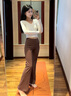 361°喇叭褲女高腰提臀顯瘦健身服舞蹈闊腿裸感瑜伽褲 焦茶咖 S 曬單實拍圖