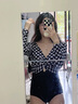 亦美珊泳衣女2025新款夏長(cháng)袖遮肉顯瘦新款連體保守溫泉高級感泳裝 黑白格 M 曬單實(shí)拍圖