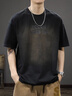 后琤2026新款美式復古水洗短袖t恤男寬松圓領(lǐng)半袖夏季純棉休閑體恤潮T 水洗黑 M（110-130斤） 曬單實(shí)拍圖