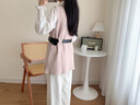 子牧棉麻春裝新款 女韓版POLO領(lǐng)時(shí)尚設計感開(kāi)衩針織背心+長(cháng)袖襯衫0081 米白色 均碼(建議95-140斤) 曬單實(shí)拍圖