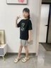 可可鴨（QQ DUCK）童裝兒童短袖T恤女童夏裝汗衫學生青少年衣服小熊T黑色；150 曬單實拍圖