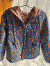 俞兆林（YUZHAOLIN）加絨加厚棉麻碎花連帽棉襖女冬季復古大碼夾棉保暖媽媽棉衣短外套 藍色 XL125-140斤 曬單實(shí)拍圖