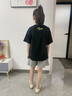 可可鴨（QQ DUCK）童裝兒童短袖T恤女童夏裝汗衫學生青少年衣服小熊T黑色；150 曬單實拍圖