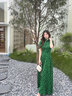 帝弗·潤馳2025夏新款法式高級感綠色波點(diǎn)超長(cháng)款連衣裙收腰及踝長(cháng)裙 圖片色 M 曬單實(shí)拍圖
