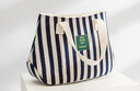 暢印 春夏歐美時(shí)尚手提包女包休閑條紋帆布包包百搭手拎包輕便上班小包 黑色條紋【黑提手】 曬單實(shí)拍圖