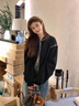 MeetMetro瑪依爾拼接撞色短外套女2025秋季新款休閑落肩棒球服 黑色 S 曬單實(shí)拍圖