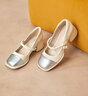 大東淺口鞋女鞋2026春季甜美風(fēng)中跟粗跟小皮鞋方頭套腳女鞋 米色 37 曬單實(shí)拍圖